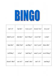 English Worksheet: Tag Question Bingo