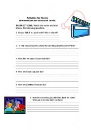English Worksheet: Activity for movies 
