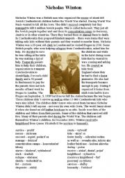 English Worksheet: Nicholas Winton - True Hero Biography
