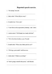 English worksheet: Reported Speech Exercise