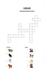 English worksheet: crossword puzzle - animals