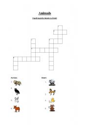 English Worksheet: crossword puzzle - animals