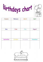 English Worksheet: Birthdays chart