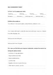 English Worksheet: self-assessment sheet