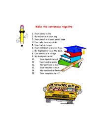 English worksheet: to be (negative form)