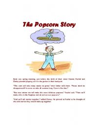English Worksheet: A very cute story of popcorn with a colouring sheet