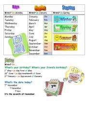 English Worksheet: days months seasons date