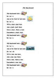 English Worksheet: Old MacDonald Lyrics with Pictures