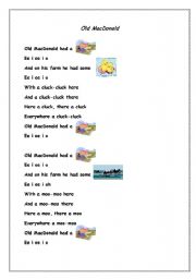 English worksheet: Old MacDonald Lyrics with Pictures