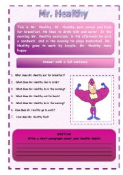 English Worksheet: READING  :  Mr. Healthy