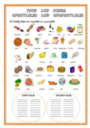 English Worksheet: FOOD AND DRINKS 2ND PART (COUNTABLES AND UNCOUNTABLES)