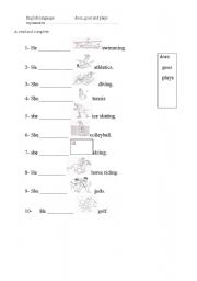 English Worksheet: simple present with does,goes,plays