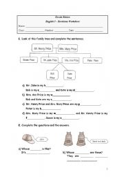 English worksheet: The family