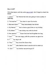 English Worksheet: COMPLETE SAY OR TELL