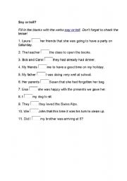 English worksheet: COMPLETE SAY OR TELL