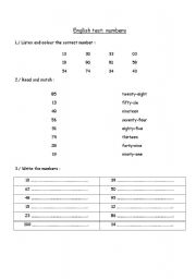 English worksheet: english test: numbers