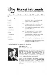 English Worksheet: Musical Instruments