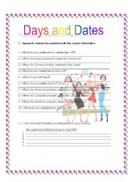 English Worksheet: Days and dates