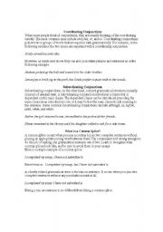 English Worksheet: Coordinating & Subordinating Conjunctions Explanation Sheet