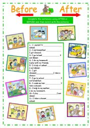 English Worksheet: My daily activities (after or before)