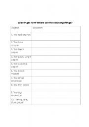 English Worksheet: Preposition scavenger hunt 