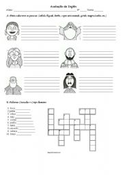 English Worksheet: Test to 7th grade - human body and description of people