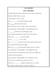 English Worksheet: Youre Beautiful - James Blunt