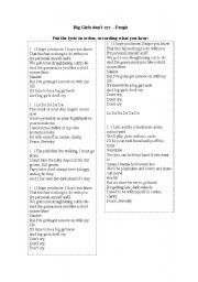 English worksheet: Big Girls dontr Cry- Fergie