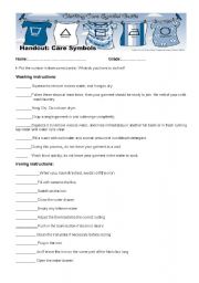 English worksheet: Care symbols guide