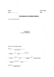 English worksheet: Description of a family member