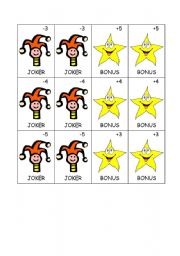 English worksheet: Old Maid Bonus and Joker Cards