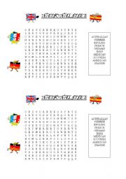Wordsearch on nationalities