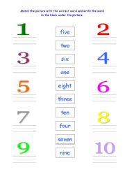 English Worksheet: Numbers 1 - 10