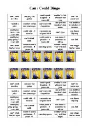 English Worksheet: Bingo - Can / Could