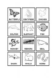 English Worksheet: Animals Memory Game