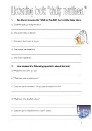 English worksheet: listening test daily routines