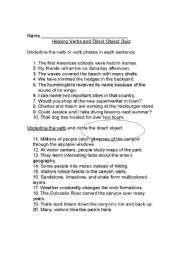 English Worksheet: Helping Verbs/Direct Object Quiz