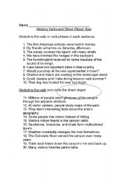 English worksheet: Helping Verbs/Direct Object Quiz