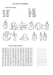 English Worksheet: numbers and colors