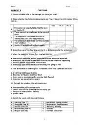 English Worksheet: Reading Comprehension Questions - Apollo 13