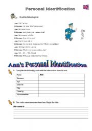 English Worksheet: Personal Identification