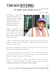 English Worksheet: Bus Worker Finally Retires At 100 (2 pages)