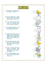 English Worksheet: Who am I?? Animals