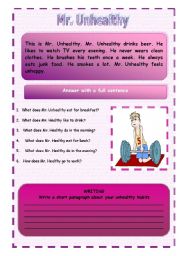 English Worksheet: READING : Mr. Unhealthy