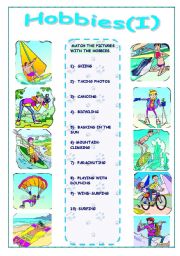 English Worksheet: Vocabulary  :   Hobbies