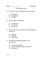 English Worksheet: Ancient Egypt Quiz