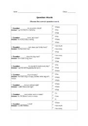 English Worksheet: Questions words, articles and plurals activity
