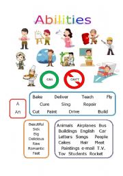 English Worksheet: Abilities + Occupations CAN/CANT