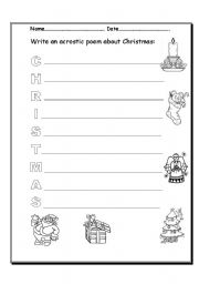 English worksheet: acrostic poem