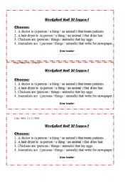 English worksheet: person - thing - animal